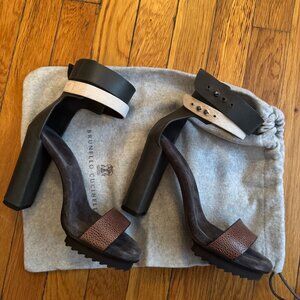 Brunello Cucinelli Platform Leather Sandals, Size 6.5